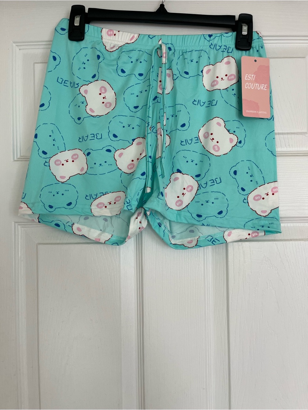 Women's Aqua Bear Print Drawstring Shorts